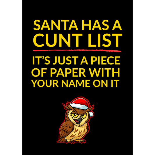 Santa’s C*nt List Card – Christmas Card